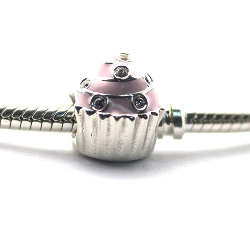 

Sweet Cupcake Clear Crystal Halloween Bracelets Women Silver 925 DIY Pink Enamel Charm Beads for Jewelry Making