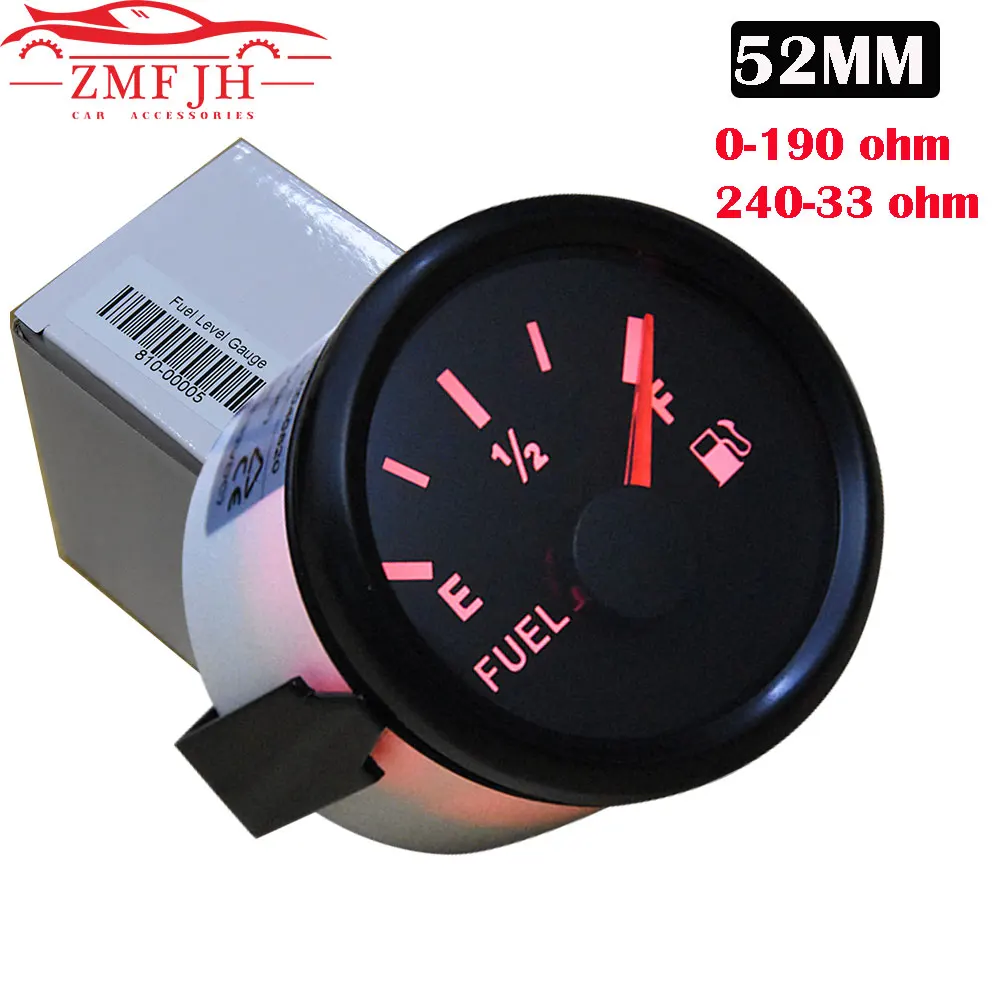 Red Backlight Auto Fuel Level Gauge 52mm Pointer Fuel Level Gauge 0-190ohm/240-33ohm Electrical Digital Fuel Level Oil Gauge