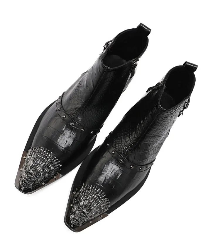 Herbst Partei männer stiefel Lron kopf Tipp Niet Metall schnalle Rindsleder Gao Bang Luxus Leder stiefel Sozialen kontaktieren Hochzeit schuhe – Detail 10