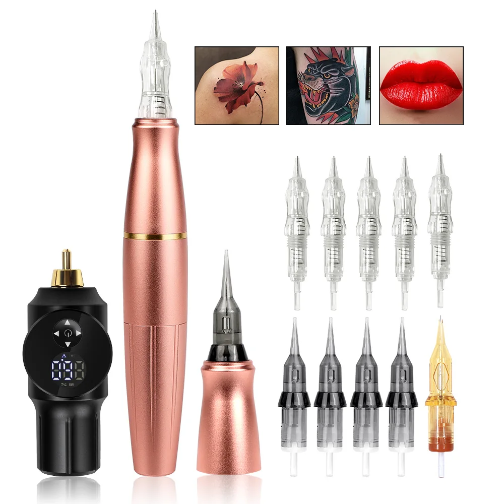 

Wireless Tattoo Pen Gun Permanent Makeup Machine 2 head Wireless Tattoo Power Supply RCA Interface Rotary Tattoo Machine Kit