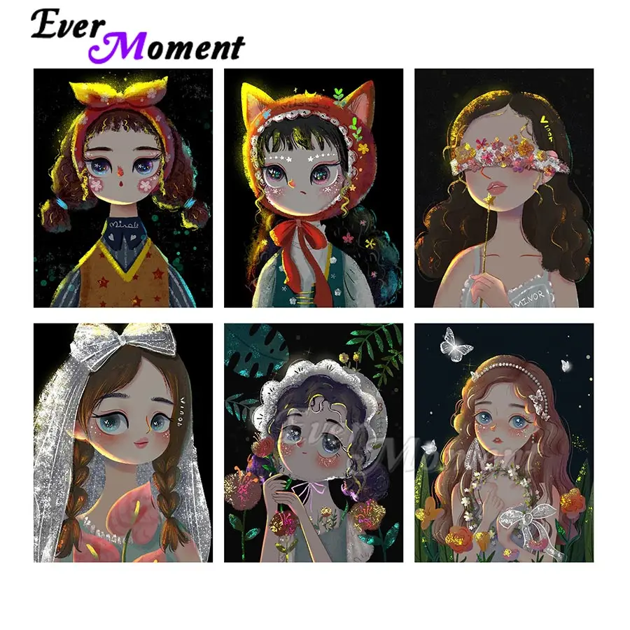 

Ever Moment Diamond Painting New Arrival Girl Portrait Painting By Diamond Full Square Resin Drills Decoration Gift ASF2160