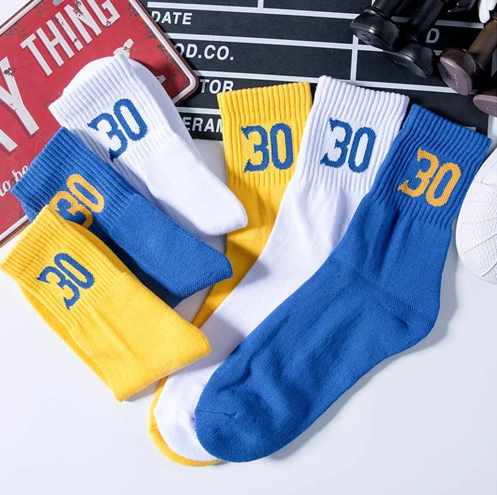 No30 Thirty Thick Sport Crew Man Socks Digital Number Point Guard Golden State US Team 2021 Stephen Curry Basketball Player Star