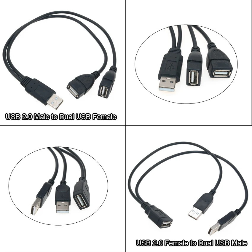 

USB2.0 Male to Dual USB Female USB Charging Power Cable PVC Y Type Splitter Date Transfer Extension Cord Wire Lines