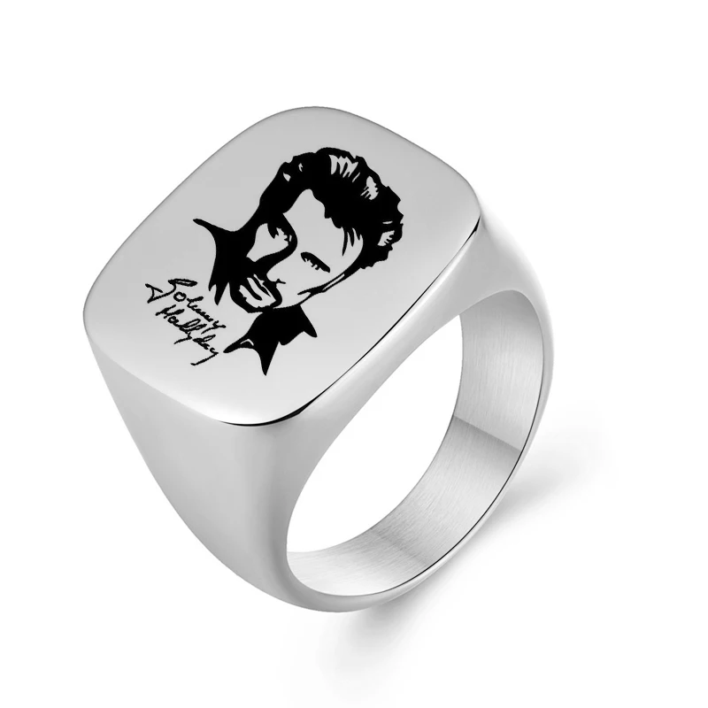 Johnny Hallyday Photo Punk Rock Wide Rings For Men Women Jewelry Black Silver Color Stainless Steel Hip Hop Males Finger Ring