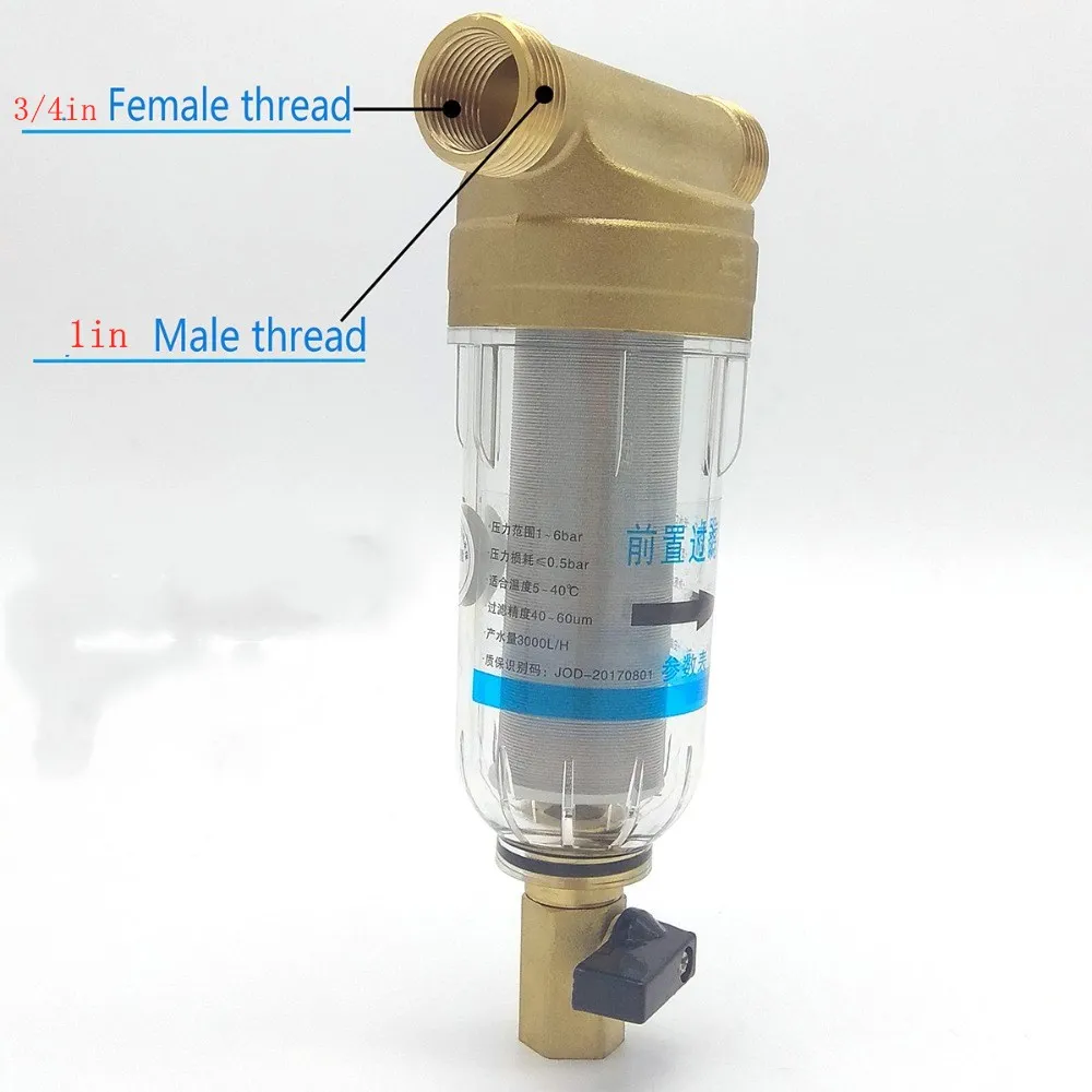 Prefilter water filter First step of water purifier system 40micron stainless steel mesh prefiltro 1 inch Whole-house Pre-filter