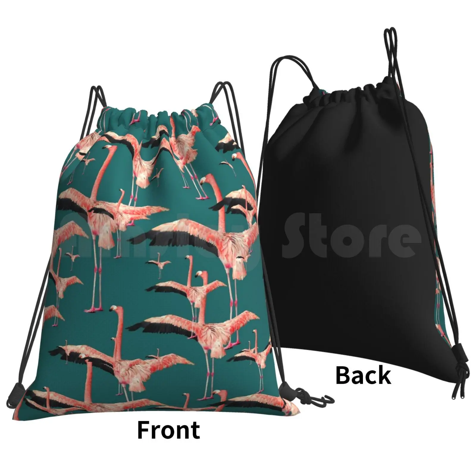 Tropical Flamingo Backpack Drawstring Bag Riding Climbing Gym Bag Summer Cool Fun Flamingo Sky Blue Palm Tree Nature Africa