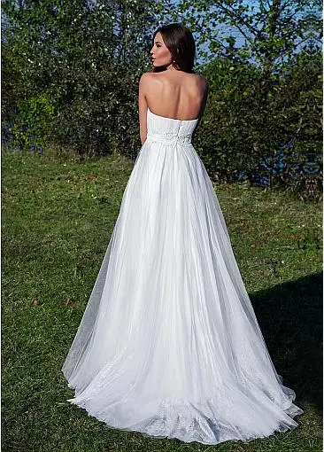 Glamorous Tüll Schatz Ausschnitt A-linie Brautkleider Mit Spitze Appliques Open Back Bodenlangen Brautkleider 2020