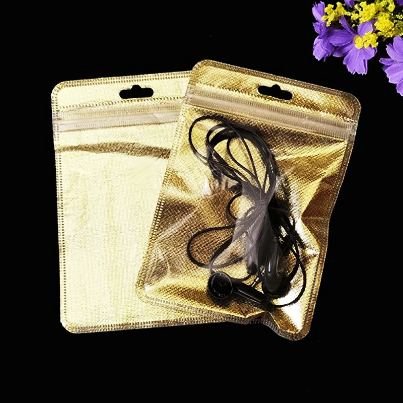 500pcs/lot 10.5*15cm Gold/Silver Retail Self Seal Zip Lock Plastic Packaging Storage Bag Zipper Plastic Bags W/Hang Hole Pouches