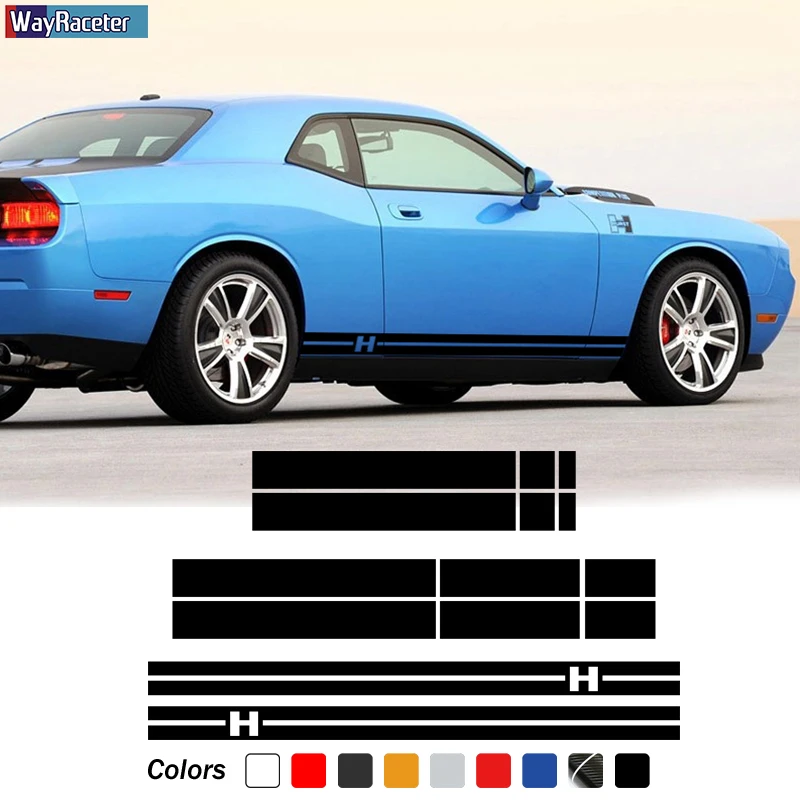 Car Hood Roof Trunk Carbon Fiber Vinyl Decal Side Stripe Skirt Sticker For Dodge Challenger Hellcat SRT Demon Accessories