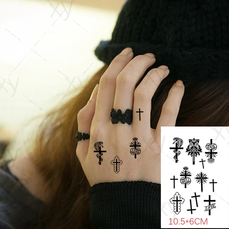 Waterproof Temporary Tattoo Sticker Smiley Cross Snake Small Pattern Flash Tattoo Fake Tatto Neck Wrist Arm Finger for Women Men