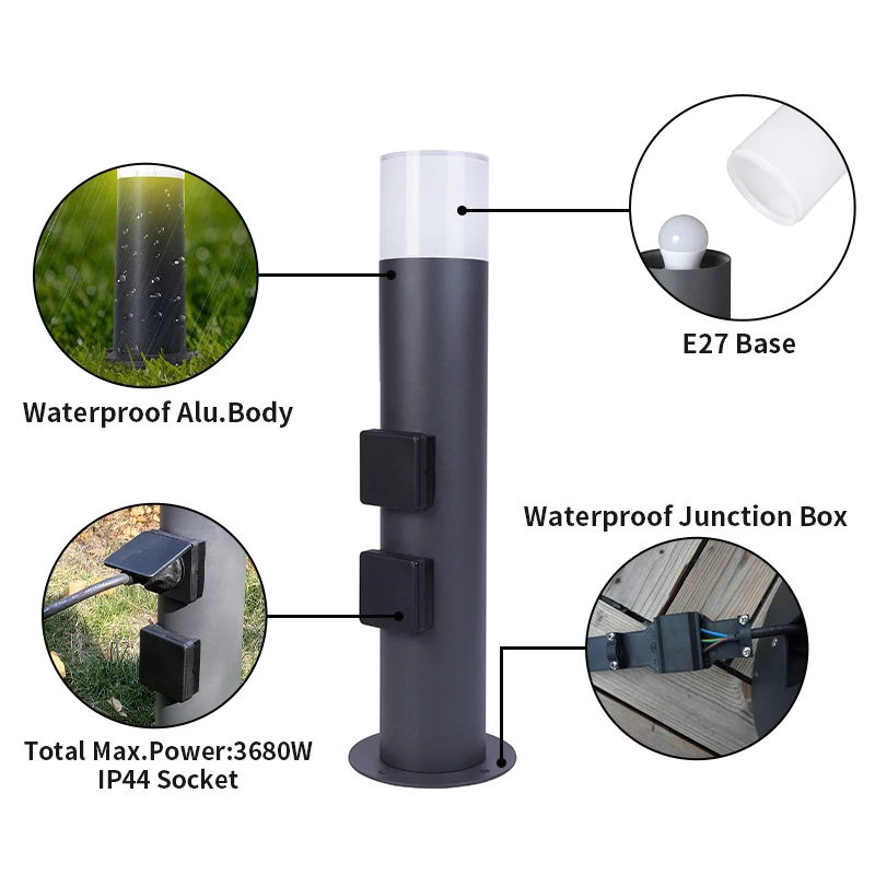 Imagem -03 - Impermeável Outdoor Garden Lamp Base E27 Corpo de Alumínio Pir Sensor eu Socket 3680w 16a Pathway Lawn Lamp For Garden Decoration Pcs