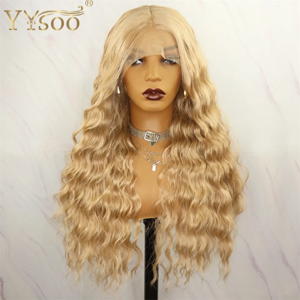 YYsoo 103# Honey Blonde 13x6 Synthetic Lace Front Wig for Women Futura Heat Resistant Loose Wave Lace Front Wig Natural Hairline