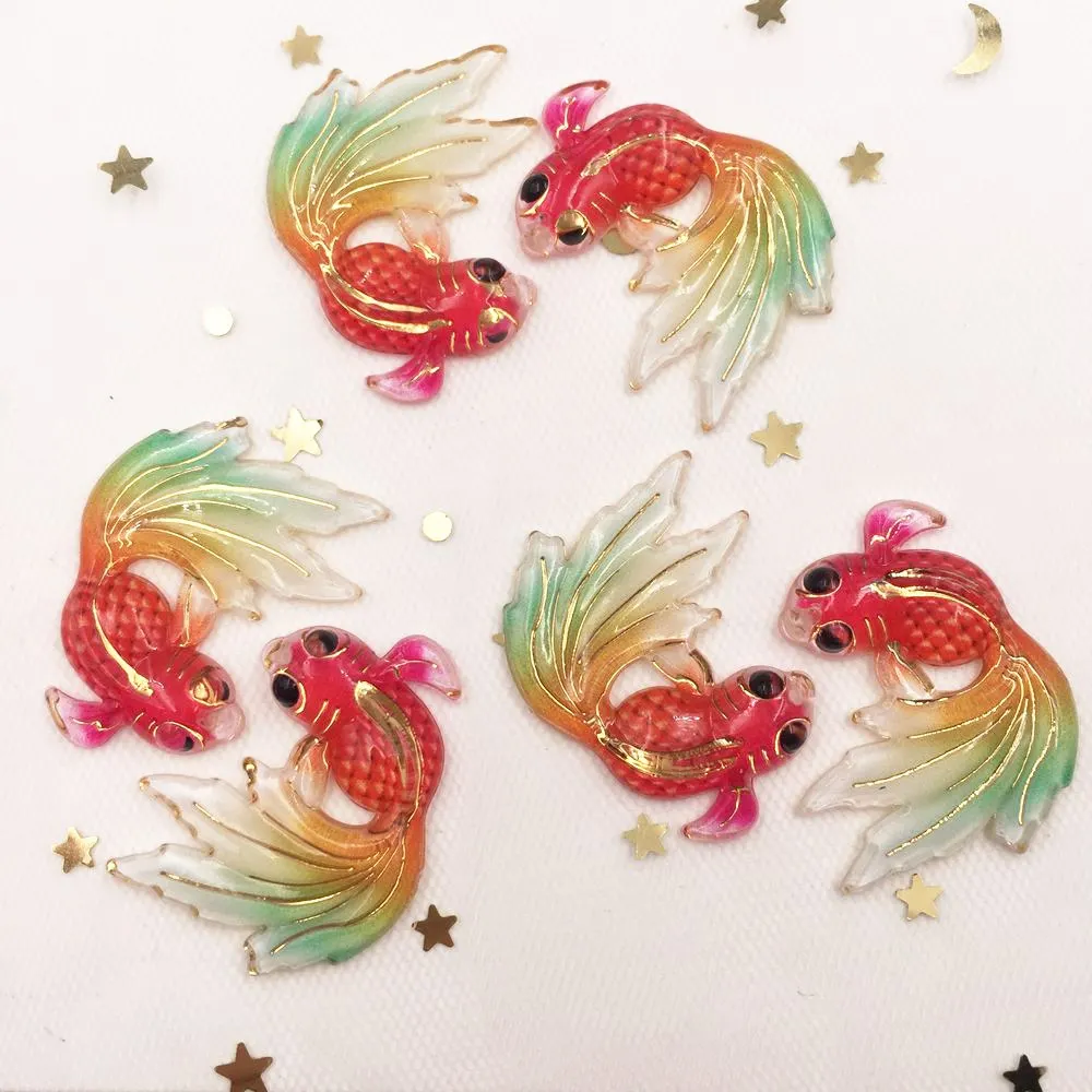 New 8pcs Resin Shiny Colorful Goldfish Buttons Flatback Rhinestone Scrapbook 1 Hole Wedding  Applique DIY Ornaments Craft G58