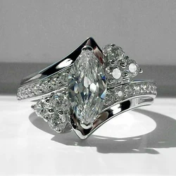 Huitan Gorgeous Crystal Marquise CZ Rings for Women Modern Novel Design Wedding Engagement Lady's Accessories New Trendy Jewelry