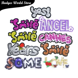 Shiny Words Smile Yes Love Angel Sequins Letter Icon Embroidery Applique Patches For Clothing DIY Sew up Badges on the Backpack