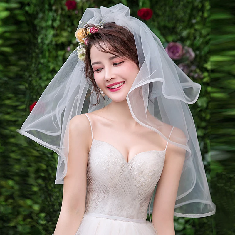 Jiayigong 2020 Bridal Veils 2 layers Pencil Edge Tulle Wedding Veil  Accessories