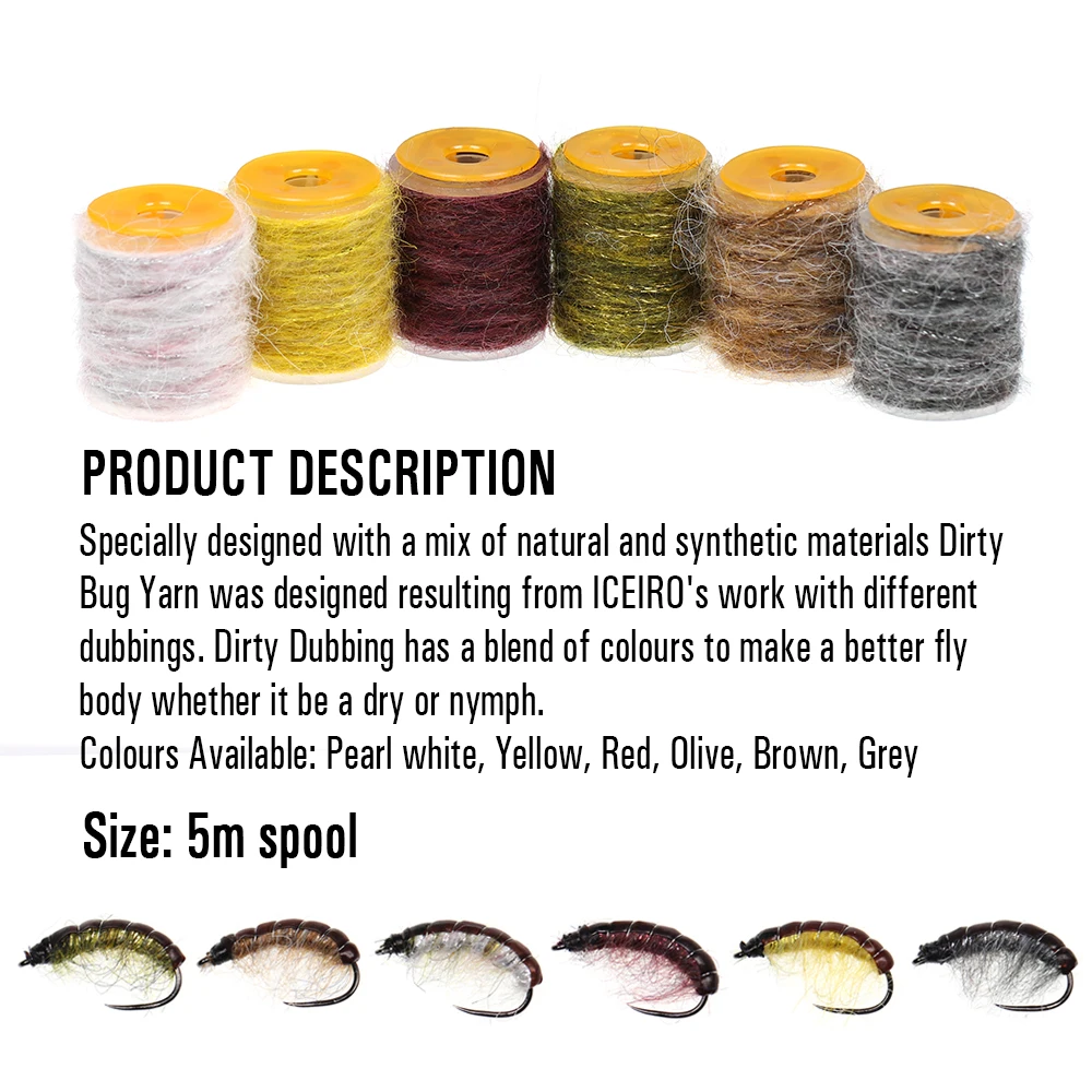 ICERIO 5m/spool Dirty Bug Yarn Mottled Dubbing Rope Shrimps Nymphs Caddis Worm Dry Fly Tying Materials