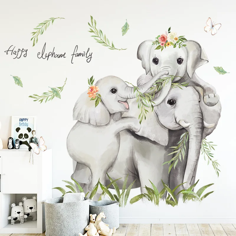 Big Nordic Jungle Animals Wall Stickers for Kids Rooms Boys Room Bedroom Decoration Elephant Giraffe Plants Wallpaper Posters