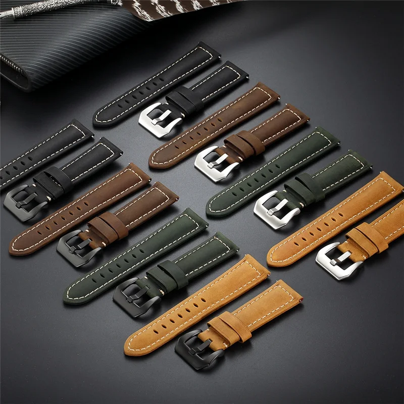 Handmade Vintage Genuine Leather Watchbands Crazy Horse Cowhide Strap 20mm 22mm 24mm 26mm Replace Straps Watch Accessories