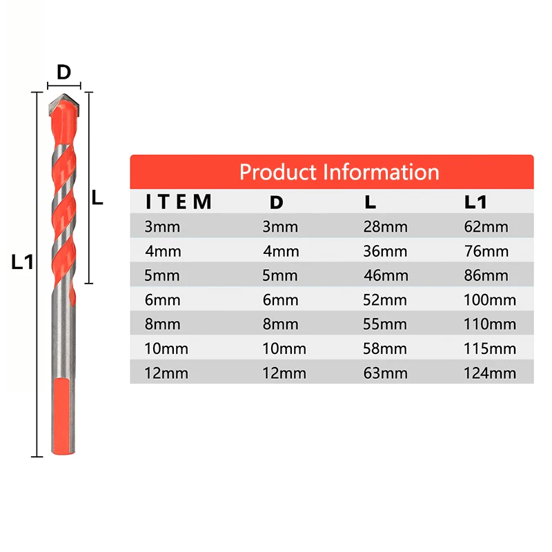 1pc 3-12mm Triangular-overlord Handle Dril Tungsten Steel Wall Tile Concrete Drilling Bit Household Hand Electric Drill