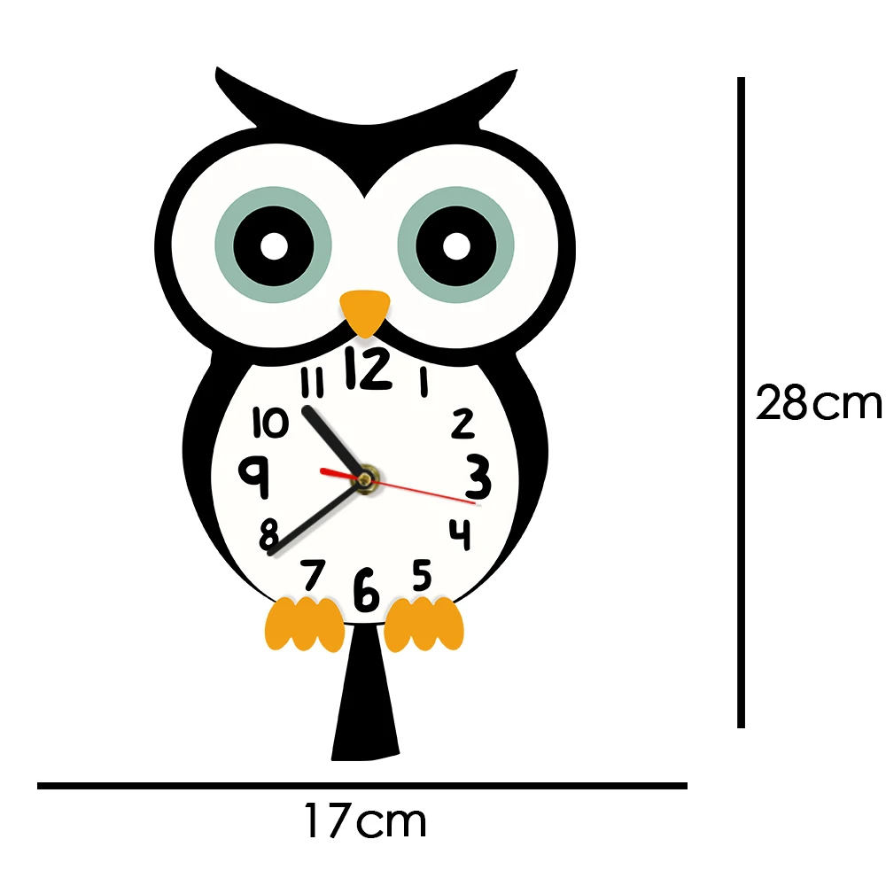 Eagle Owl Cute Cartoon Animal Design Print Wall Clock Colorful Baby Owl Quiet Wall Watch Home Art Bedroom Living Dorm Room Decor