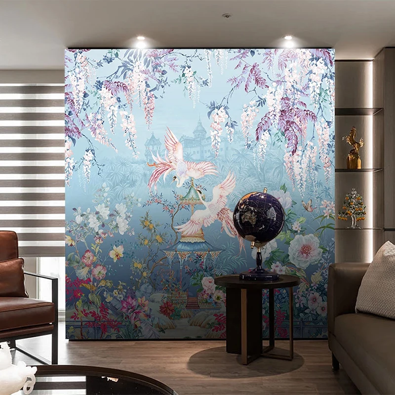 Custom Mural Wallpaper Chinese Style Hand-painted Flowers And Birds Oil Painting Frescoes Living Room Study Papel De Parede Sala