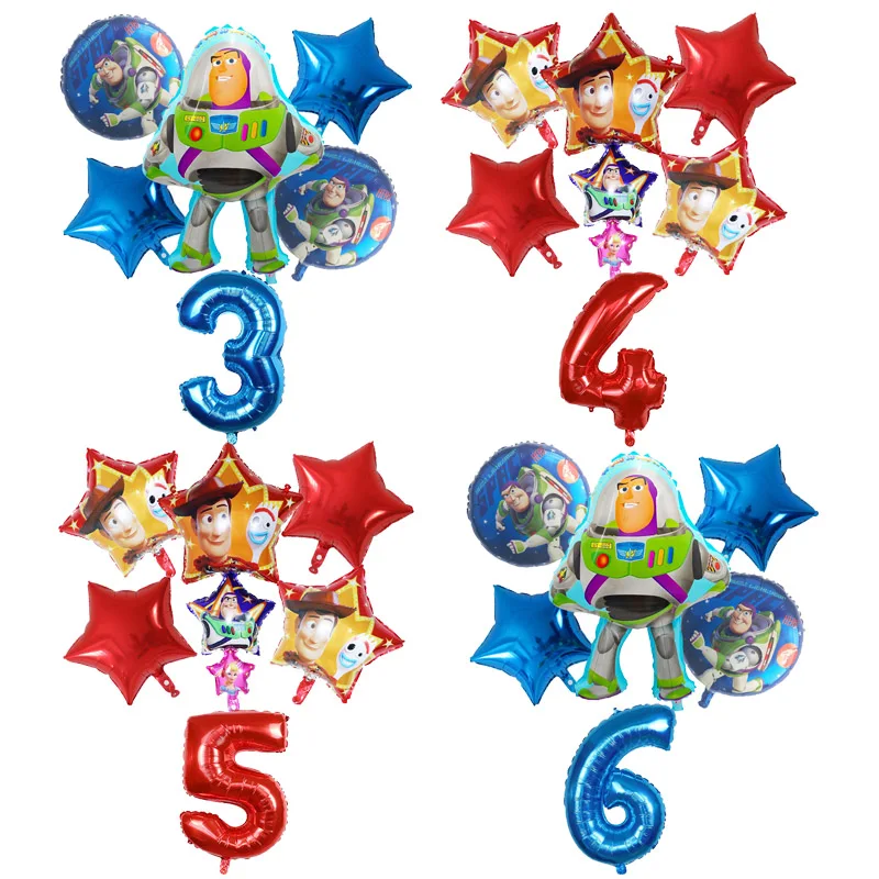 

6pcs Toy Story Woody Buzz Lightyear Cartoon Foil Balloons 30 Inch Number Baby Boy Blue Air Baloes Birthday Party Decor Kids Toys