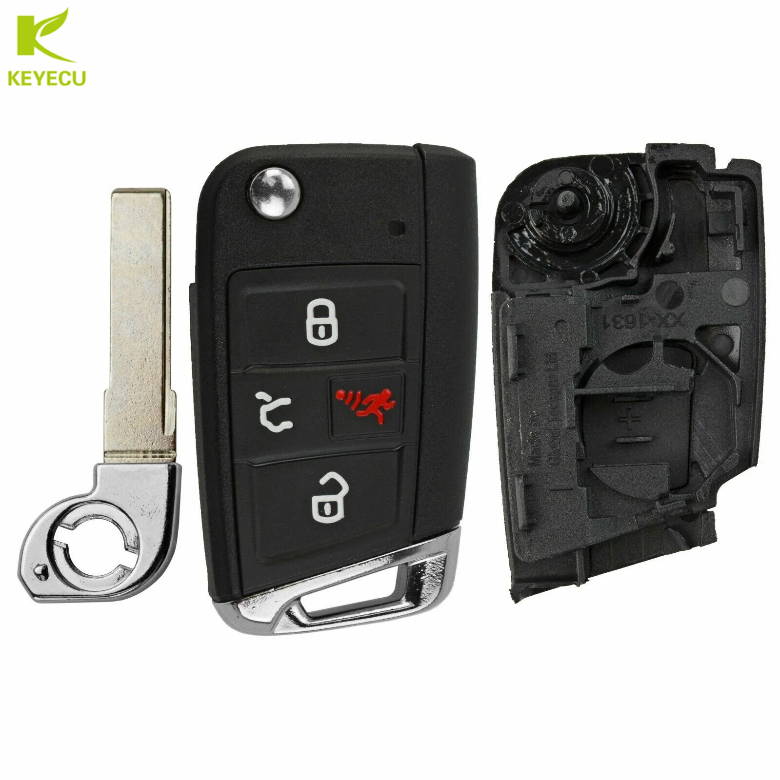 KEYECU Replacement Flip Keyless Remote Key Shell Case 4 Button for Volkswagen Golf Gti 2015-2018 Uncut HU66 Blade 5G0 959 752 BD