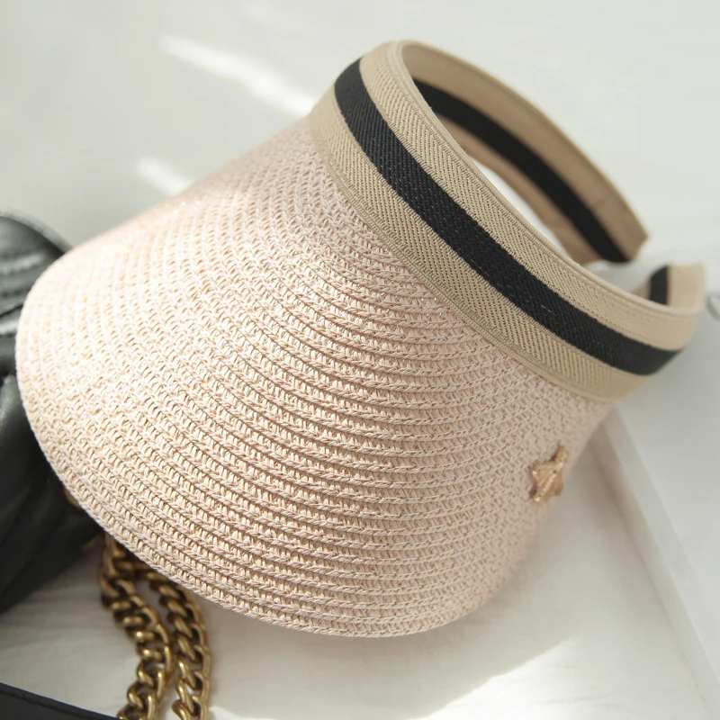 2019 Summer Woman Sun Hats Anti-UV Female outdoor Visor Caps Hand Made Straw Cap Casual Shade Hat Empty Top Hat Beach cap