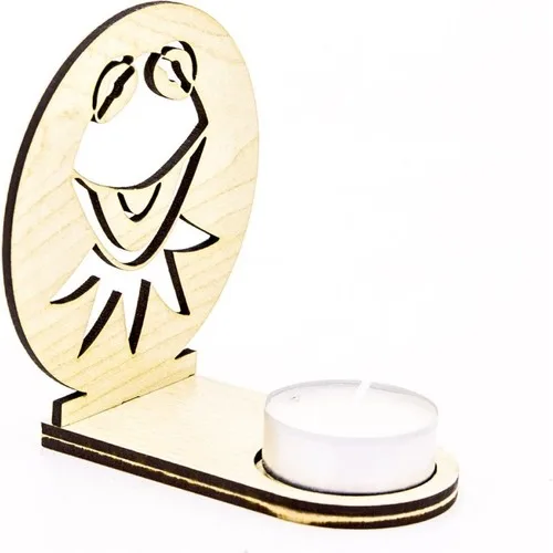 Veramaya Wood Laser Cutting Tealight Kermit The Frog Shade Candle Holder 9x10x5 cm