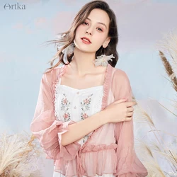 ARTKA 2020 Summer New Women Blouse Elegant Ruffles Chiffon Shirt Loose Bling Cardigan Shirt Coat Open Stitch Blouse WA20002X