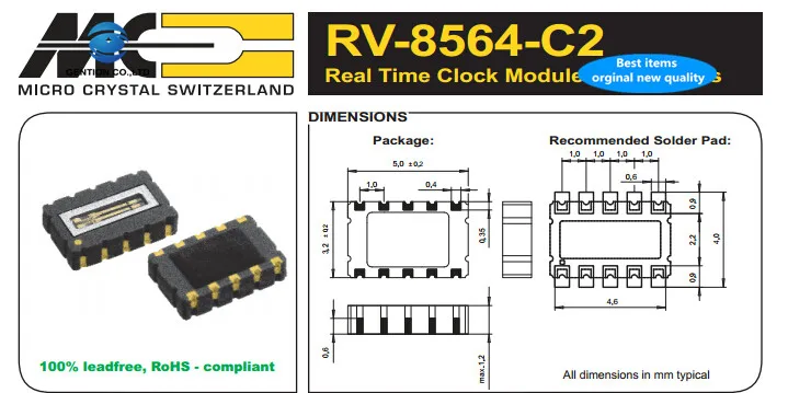 2pcs 100% new and orginal RV-8564-C2 32.768K 32.768KHZ RTC MICRO Micro Crystal Clock IC Active Crystal