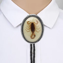 Naturel stone Scorpion patton bolo tie for man Indian cowboy western cowgirl leather rope zinc alloy necktie