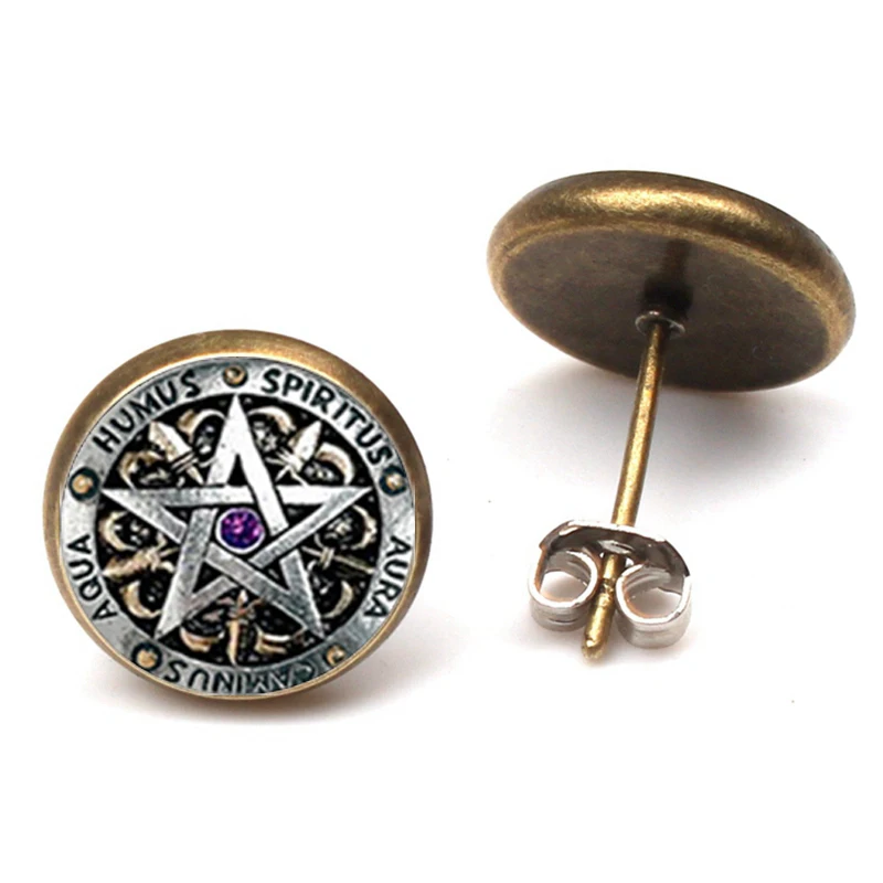 2019 The New Retro Wiccan Ear Nail Magick Wicca Pentagram Ear Studs Occult Stud Earrings Jewelry Glass Cabochon Earrings
