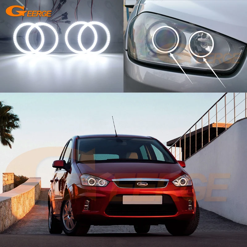 Geerge For Ford Focus C-Max C Max 2003 2004 2005 2006 2007 2008 2009 2010 Ultra Bright LED Angel Eyes Kit Halo Rings Day Light