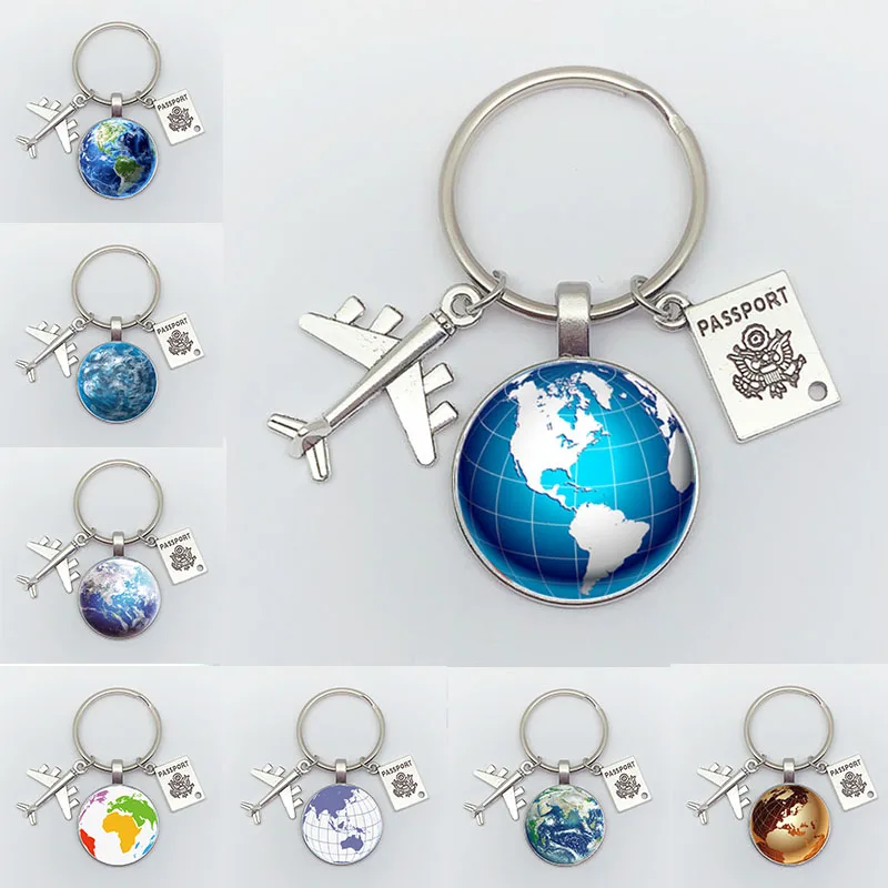 Earth Aircraft Keychain Pendant Earth Compass Personalized Commemorative Keyring Gift for Travel Lovers