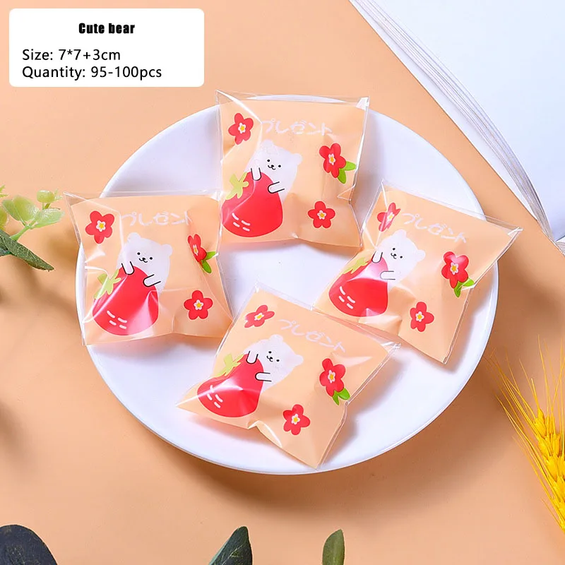 AQ-bolsa autoadhesiva para galletas, jabón esmerilado naranja, tomate rojo que cae, flores rojas, oso blanco de dibujos animados, bolsas DIY para fiesta, 2021 unidades/lote