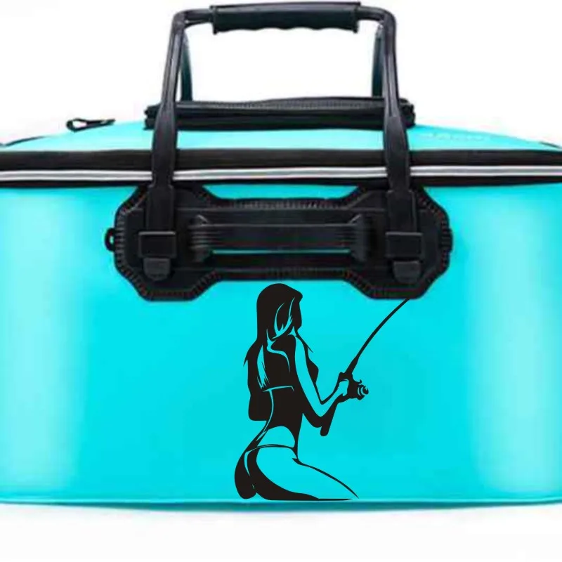 Sexy Girl Go Fishing Sticker Bucket Tackle Shop Fishhook Sticker Fish Tank Boat Box Funny Vinyl Car Decal