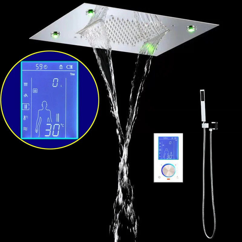 Smart Shower Head LED Shower Set Mirror Digital Thermostatic Mixing Valve Ceiling Mounted Showers head Rain Waterfall 360x500mm