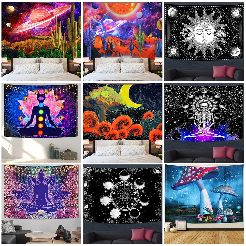 95x73 см гобелен в виде гриба, индийской мандалы, настенный Богемный Цыганский психоделический гобелен, украшение для дома, гостиной