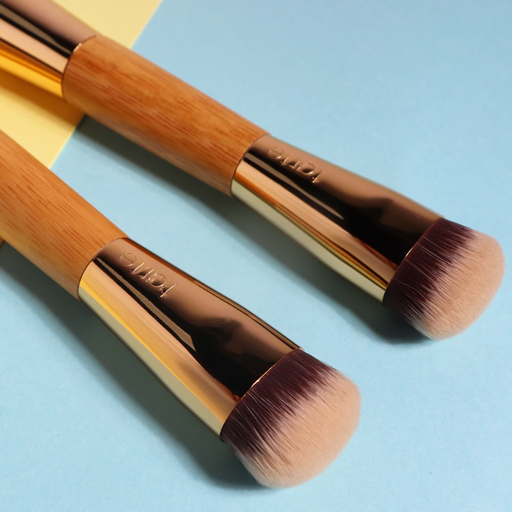 Double Ended Makeup Brush Bamboo Angled Contour Brush Precision BB Cream Liquid Foundation Makeup Brushes Gold