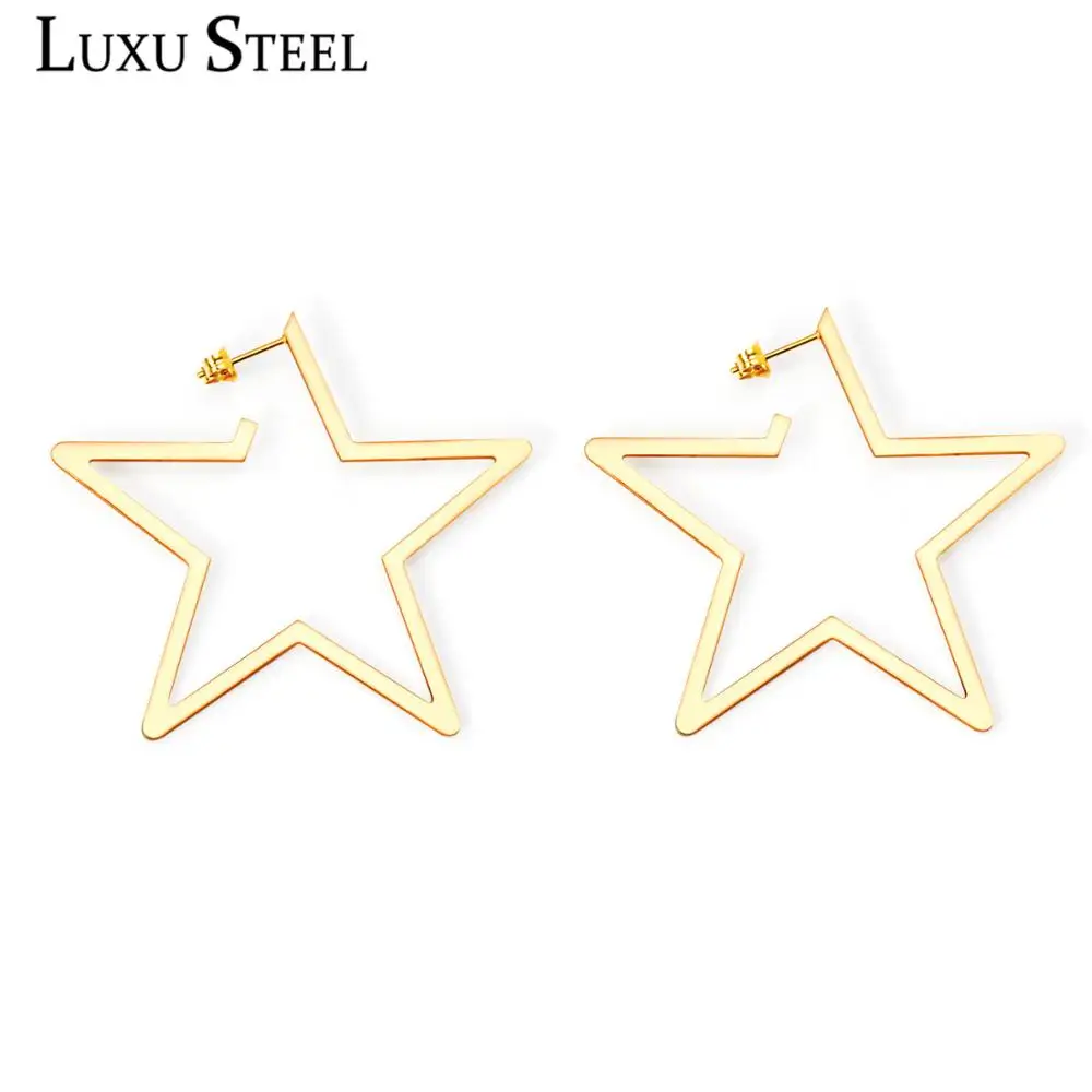 LUXUSTEEEL Golden Color Star Stud Earring Fashion Jewelry Brinco Stainless Steel pendientes Hollow Out Earrings Fashion Jewelry