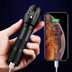 XM-L2 U3 Led Flashlight Built in 18650 Battery Zoomable Torch Lamp Shock Resistant Power Bank Hard Bulbs USB Rechargeable Light