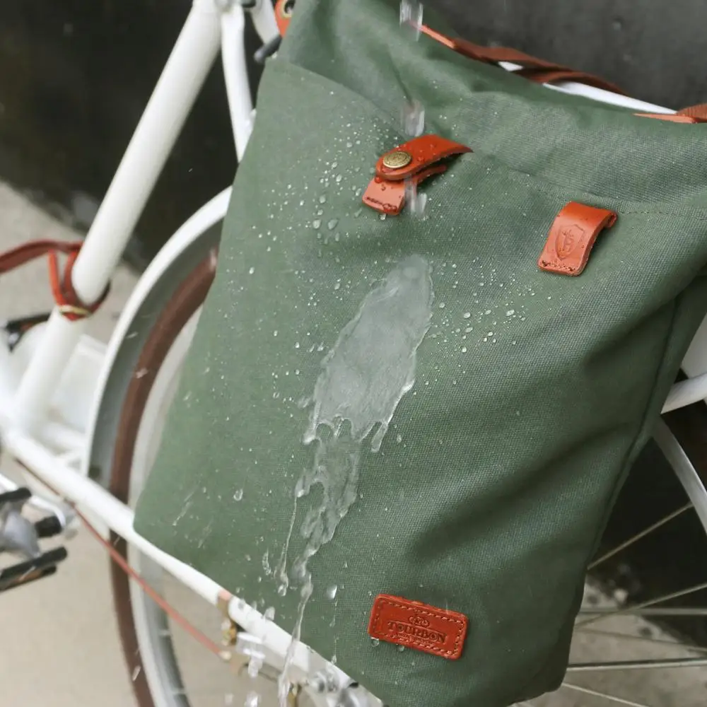 Tourbon Vintage Bicycle Bag Pouch Bike Rear Seat Carrier Cycling Pannier Bags Pack Waxed Water Repellent Canvas