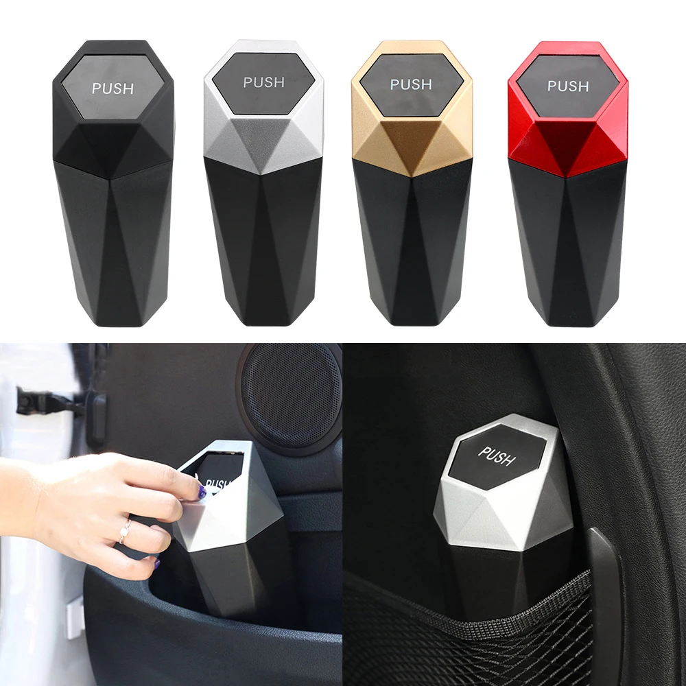 Car Interior Mini Trash Can Dustbin Garbage Bin Storage Case Bucket Push Lid Accessories Universal Caravan RV Truck Off Road 4x4