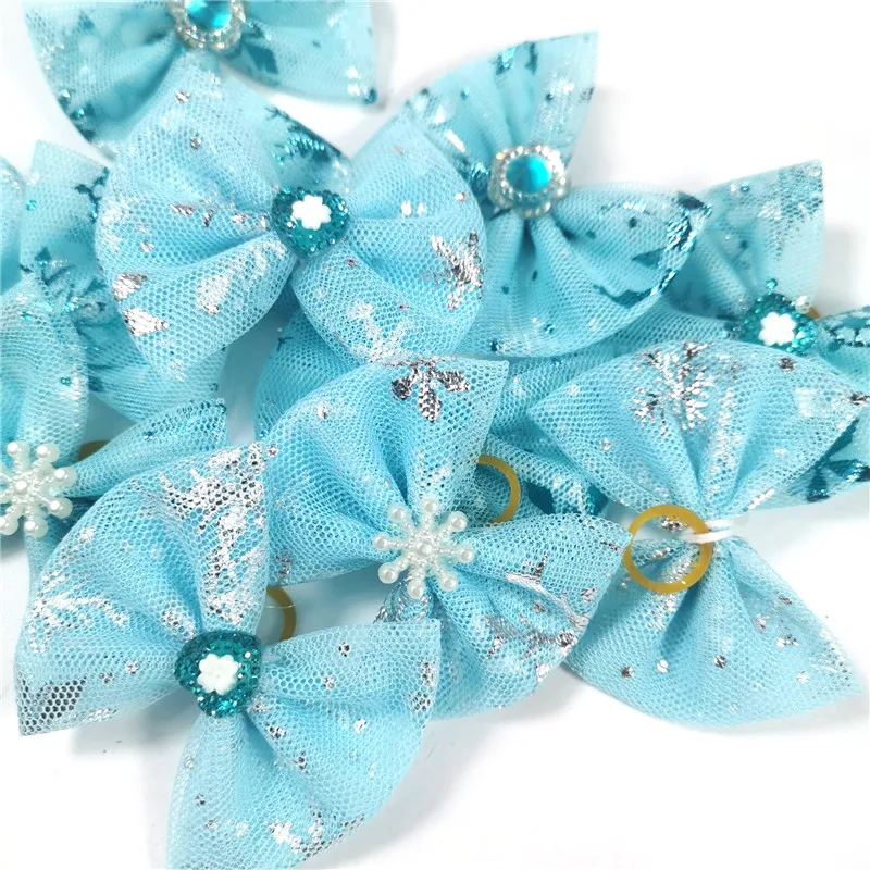 50/100pcs Winter Pet Hair Bows Boy Girl Dog Grooming Bows Rubber Bands Blue Snowflake Dog Pet Hair Accessories Grooming Product