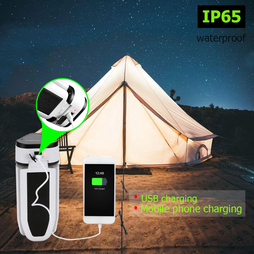 Lanterna portátil para acampamento, lâmpada recarregável, 60 leds, iluminação externa, usb ou solar