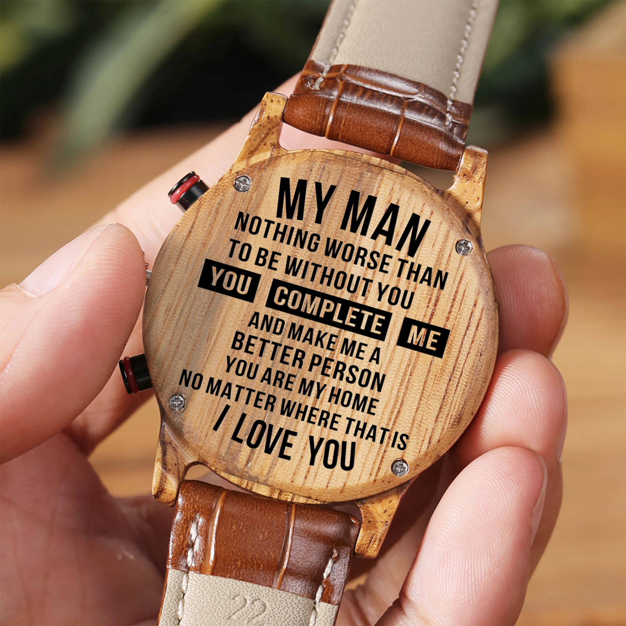 

To My Man Engraved Watches Custom Wood Watch Engrave Ebony Leather Handsome Gift Anniversary Groosman Gifts