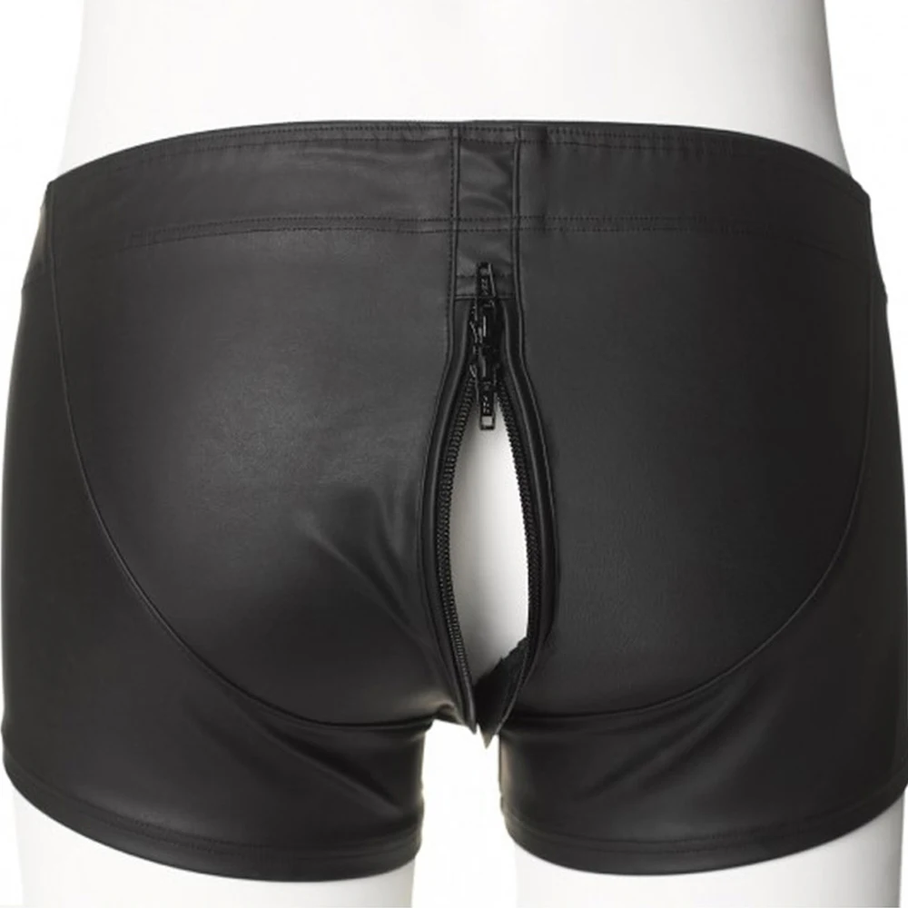 Sexy Underwear Men Boxer Shorts Leather Solid Short Homme Sexy Zipper Comfortable Boxer Largo Hombre Tight Sexy Man Boxer