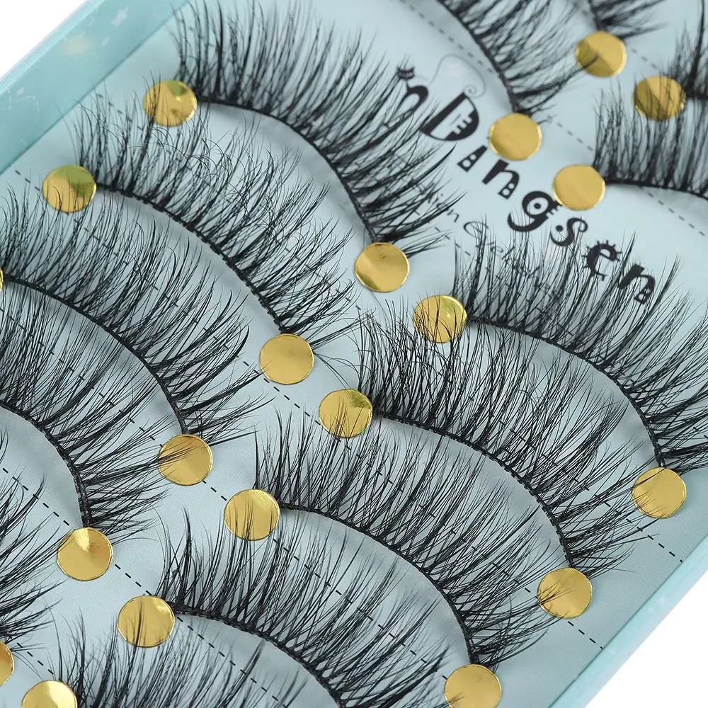 SKONHED 10 Pairs Pure Hanmdade Wispies Lashes Fluffy 3D Faux Mink Hair Eyelashes Extension Tools Thick Long False Eyelashes